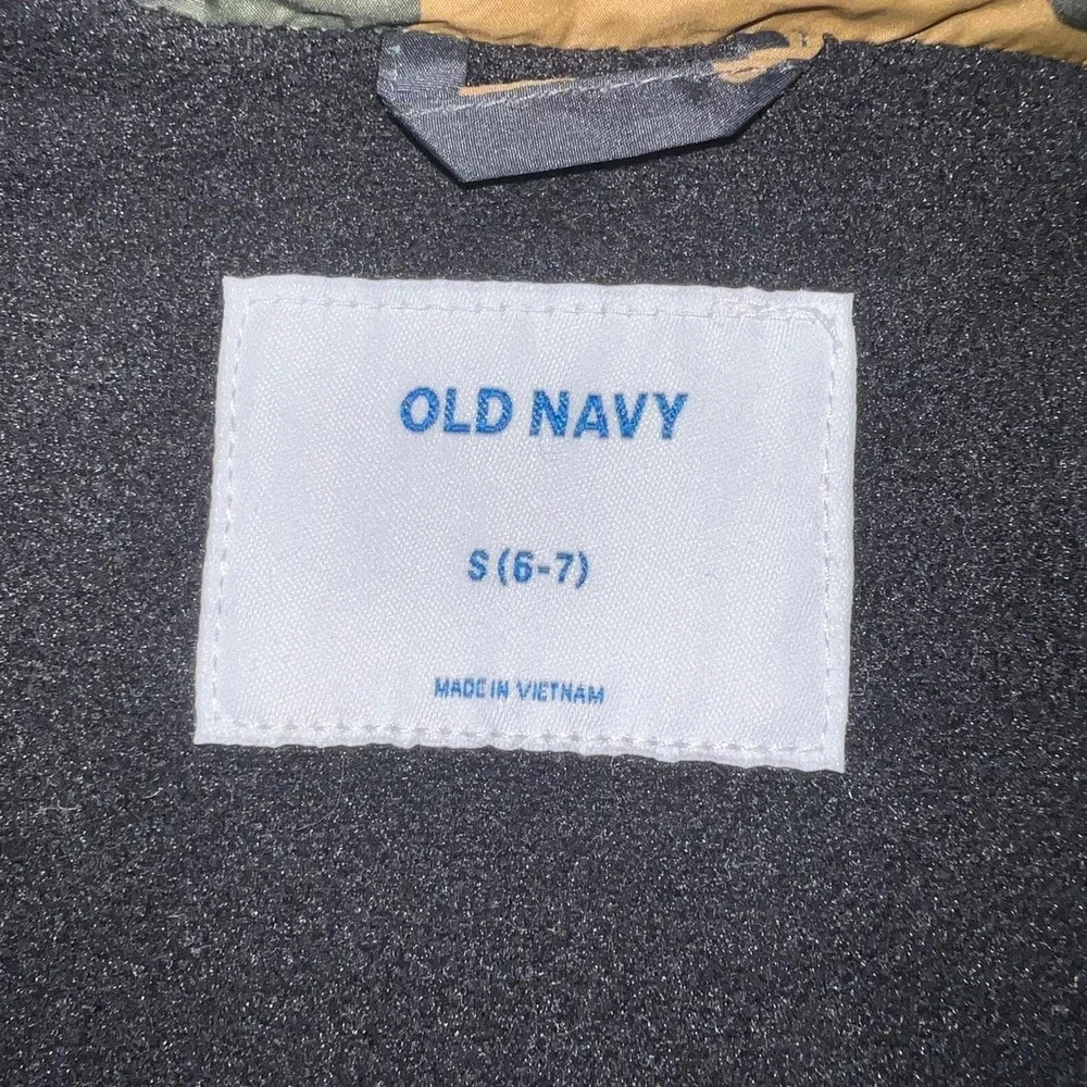 Old Navy Puffer Vest Youth Sz S (6-7) Green Brown Camo Quilted Zip Up Sleeveless
